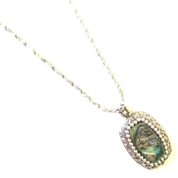 Sterling Silver Abalone Pendant and Rope Chain Necklace - Picture 4 of 9